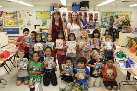 An excited class with their new Book Trust books